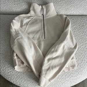 Cream Quarter-Zip Funnel Neck